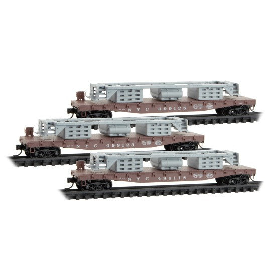 Micro Trains N Scale 98302267 50' Flatcars w/Load NYC New York Central 3-Pack