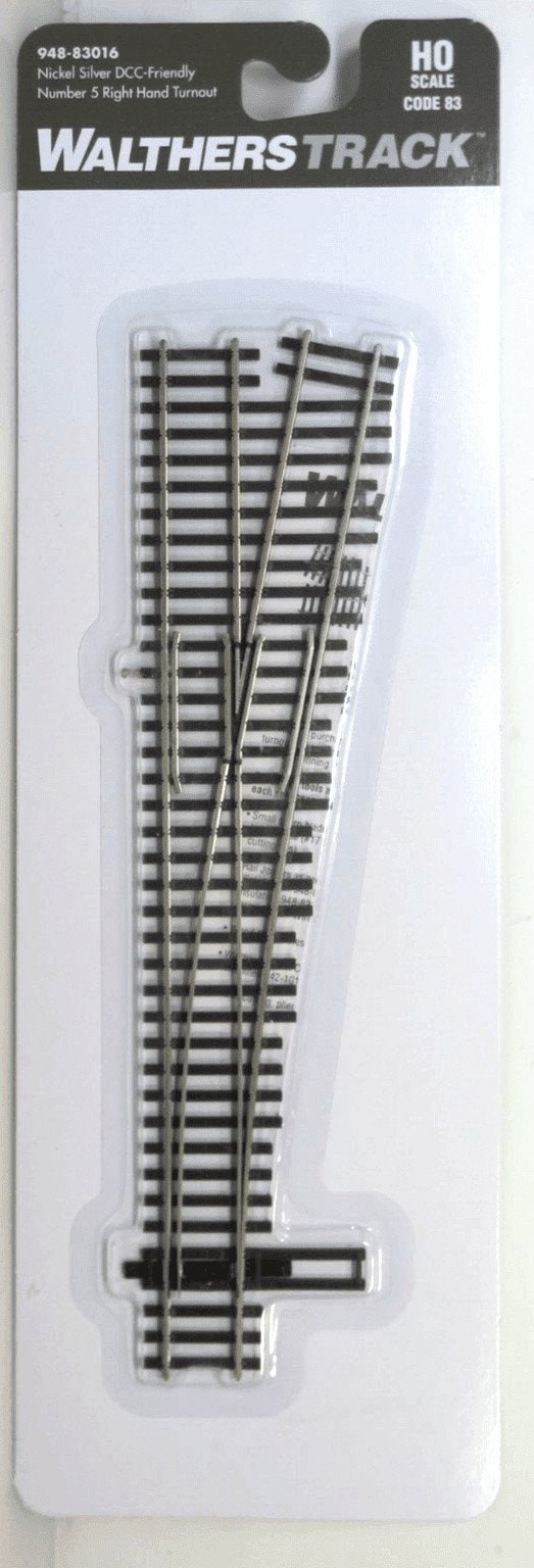 Walthers Track 948-83016 Code 83 Nickel Silver DCC Friendly #5 RH Turnout/Switch image 0