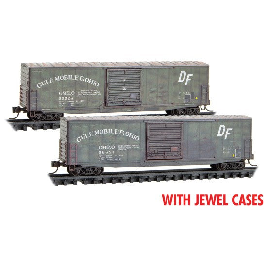 Micro Trains N Scale 98305082 GM&O Gulf Mobile Ohio 50' Boxcar 2-Pack Weathered