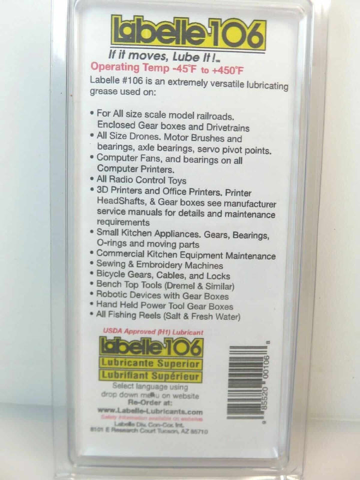Labelle #106 Plastic Compatible Grease w/ PTFE 1/2 fl. oz tube image 2