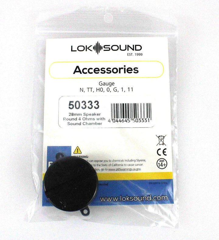 ESU LokSound 50333 28mm Round Speaker 4 Ohm With Sound Chamber / Baffle HO Scale image 0