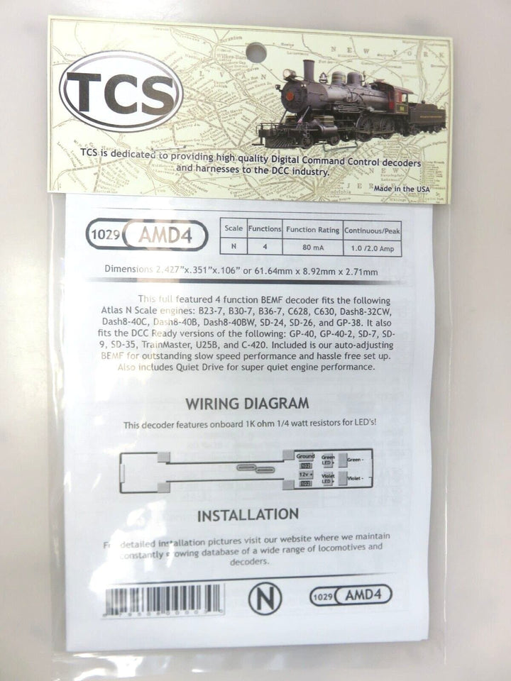 Train Control System TCS 1029 AMD4 N Scale DCC Drop in Decoder Atlas Locomotives image 1