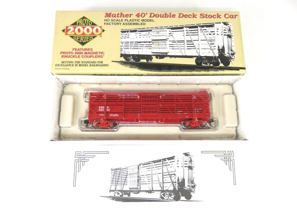 Proto 2000 HO Scale CB&Q Mather 40' Double Deck Stock Car #50055 RTR NOS