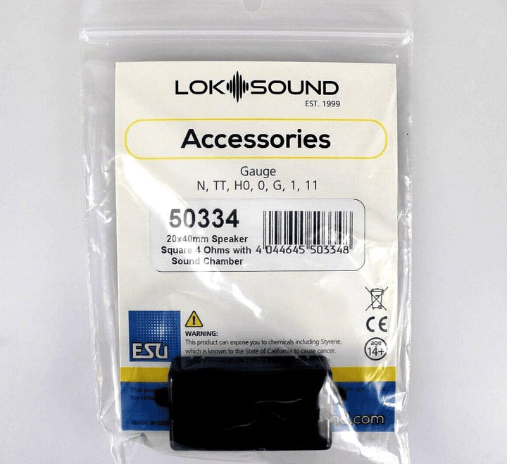 ESU 50334 Loudspeaker 20mm x 40mm, square, 4 Ohms, w/ sound chamber, All Scales image 0