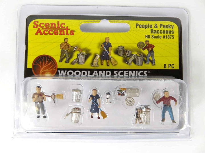 Woodland Scenics A1875 HO Scale People &amp; Pesky Raccoons 8pc NIB image 1
