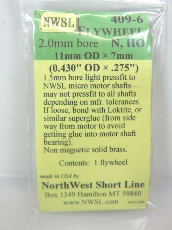 Northwest Short Line #409-6 NWSL Brass 11MM Flywheel for HO/N Scale Locomotives