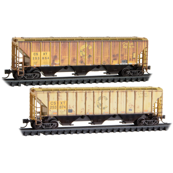 Micro Trains N Scale 98305096 CSX 2-Bay Covered Hopper 2-Pack Weathered