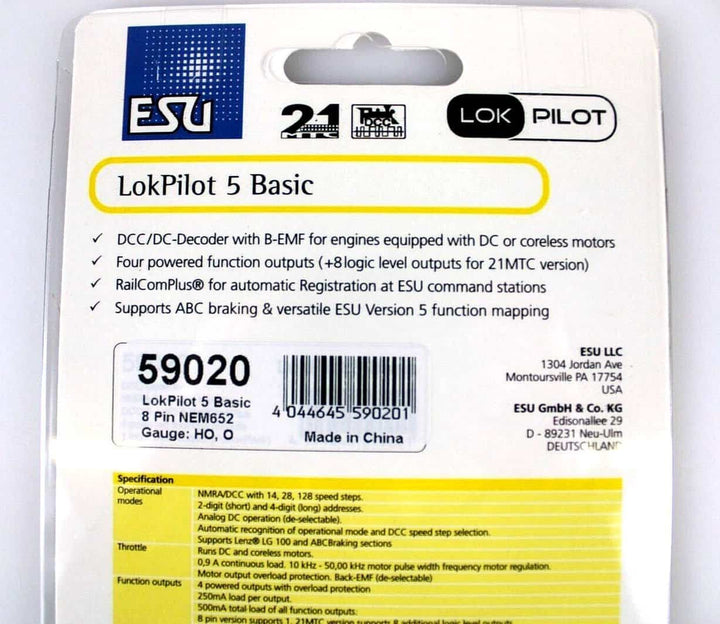 ESU 59020 LokPilot 5 Basic DCC Decoder 8 Pin Connector and Harness HO Scale image 3