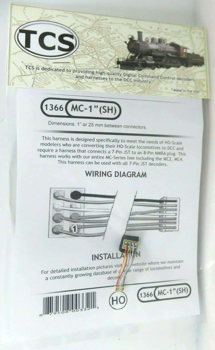 Train Control Systems TCS 1366 HO Scale MC-1" 1" Harness 7-PIN JST to 8-Pin Plug image 1