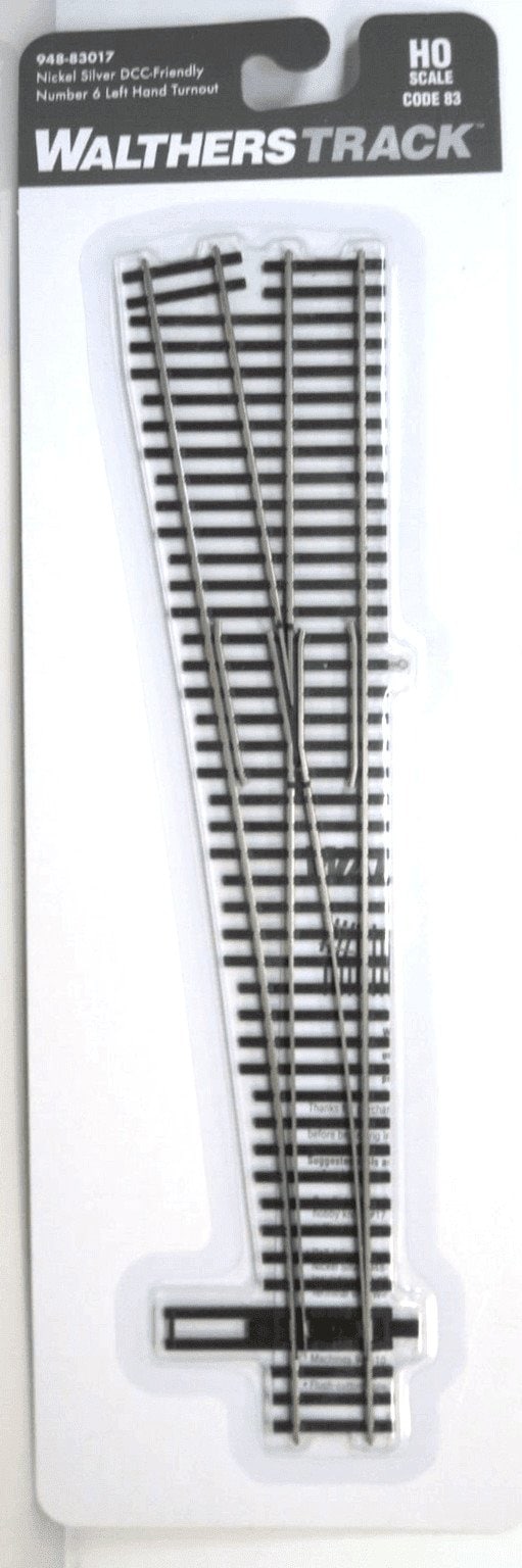 Walthers Track 948-83017 Code 83 Nickel Silver DCC Friendly #6 LH Turnout/Switch image 0