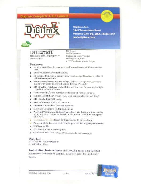 Digitrax DH127MT 21 Pin HO Scale DCC Decoder 2 Functions 21MTC interface image 0