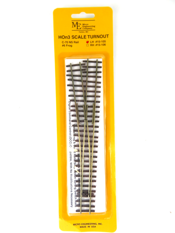 Micro Engineering #15-105 HOn3 Nickel Silver Turnout #6 Frog Code 70 Left Hand