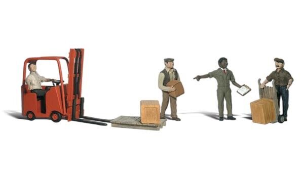 Woodland Scenics A1911 HO Scale Workers with Forklift 9 Pieces NIB