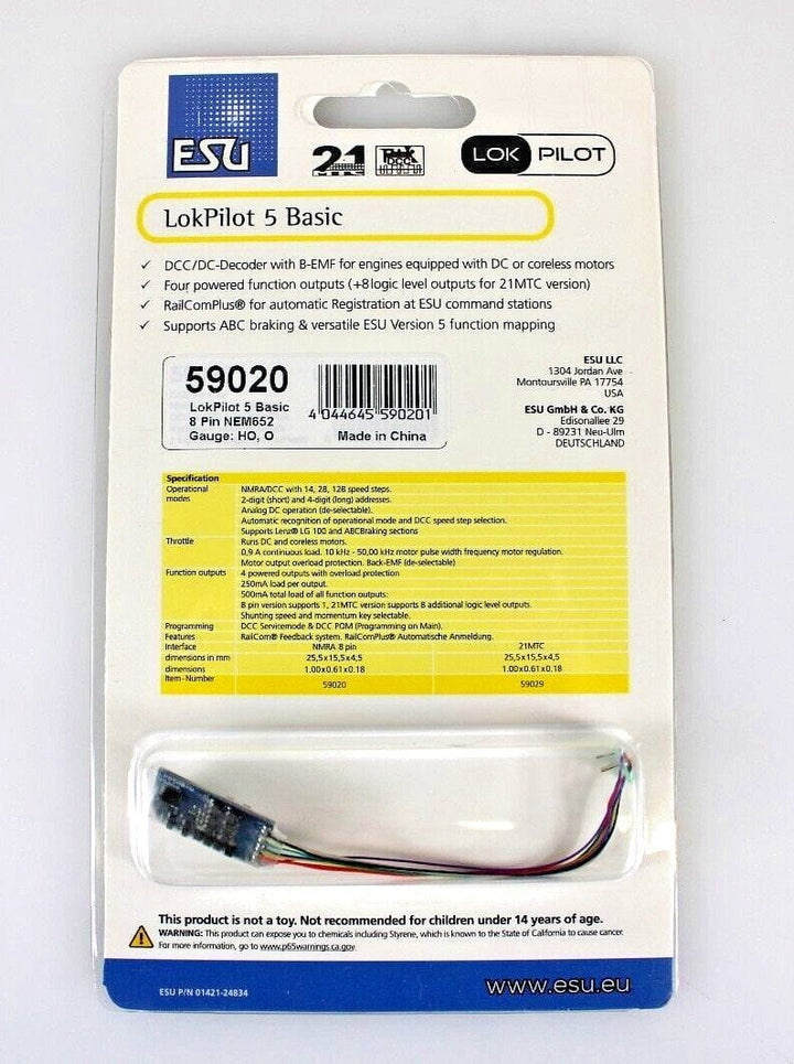 ESU 59020 LokPilot 5 Basic DCC Decoder 8 Pin Connector and Harness HO Scale image 5