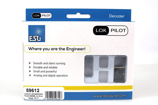ESU 59612 LokPilot 5 DCC/MM/SX/M4 Decoder PLUX22 NEM658, HO Scale image 0