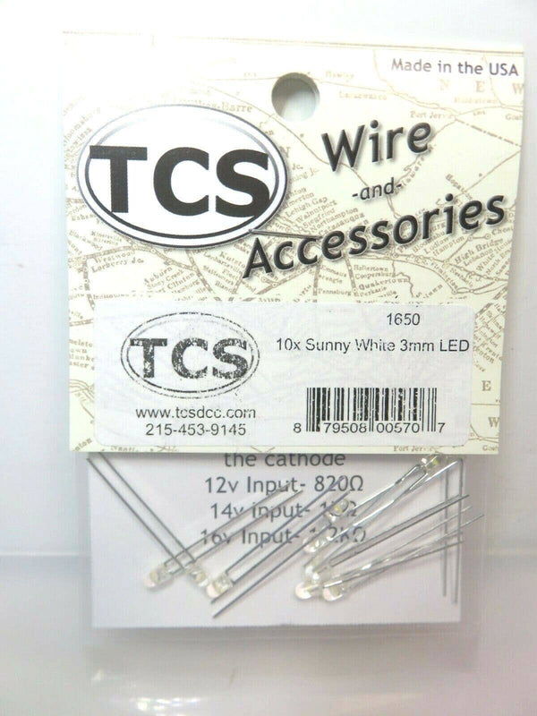 TCS Train Control Systems Sunny White 3MM LED's Package of 10 image 0