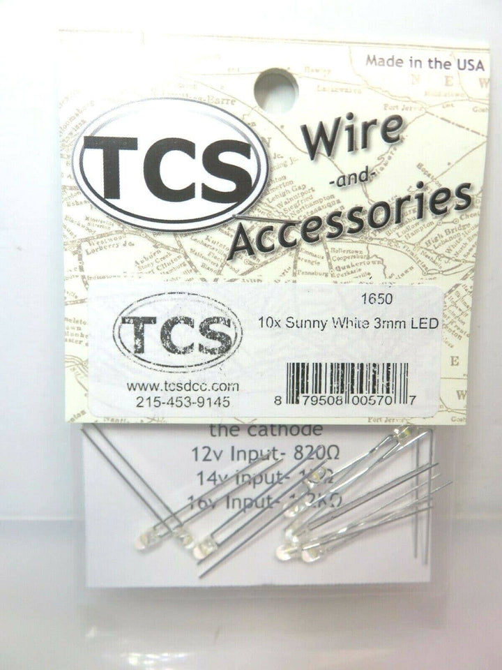TCS Train Control Systems Sunny White 3MM LED's Package of 10 image 0
