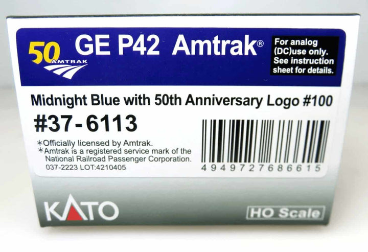 Kato 37-6113 HO Amtrak Midnight Blue 50th Anniversary Logo GE P42 Locomotive NIB image 1
