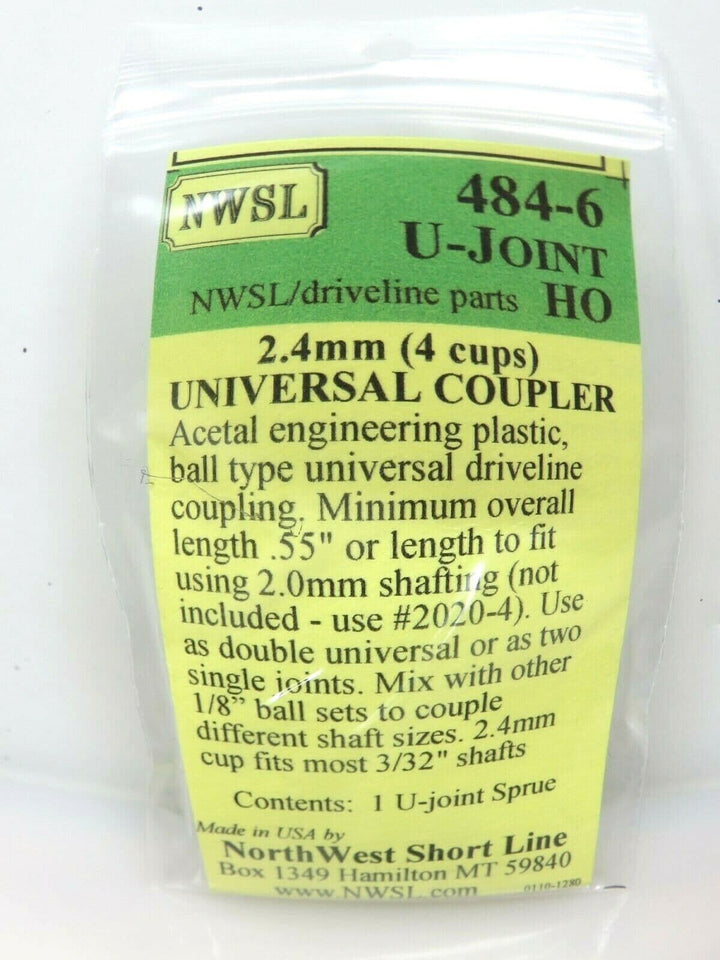 Northwest Short Line NWSL 484-6 Driveline Universal U-Joint 2.4mm Shaft HO Scale image 1