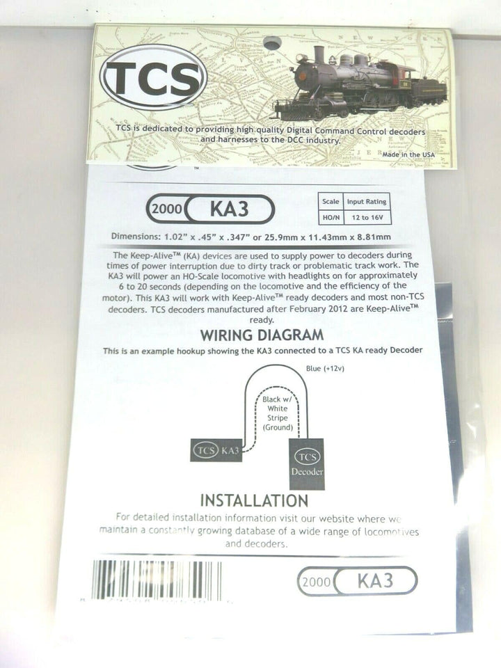 Train Control Systems TCS #2000 KA3 Keep Alive Power Supply HO Scale image 1