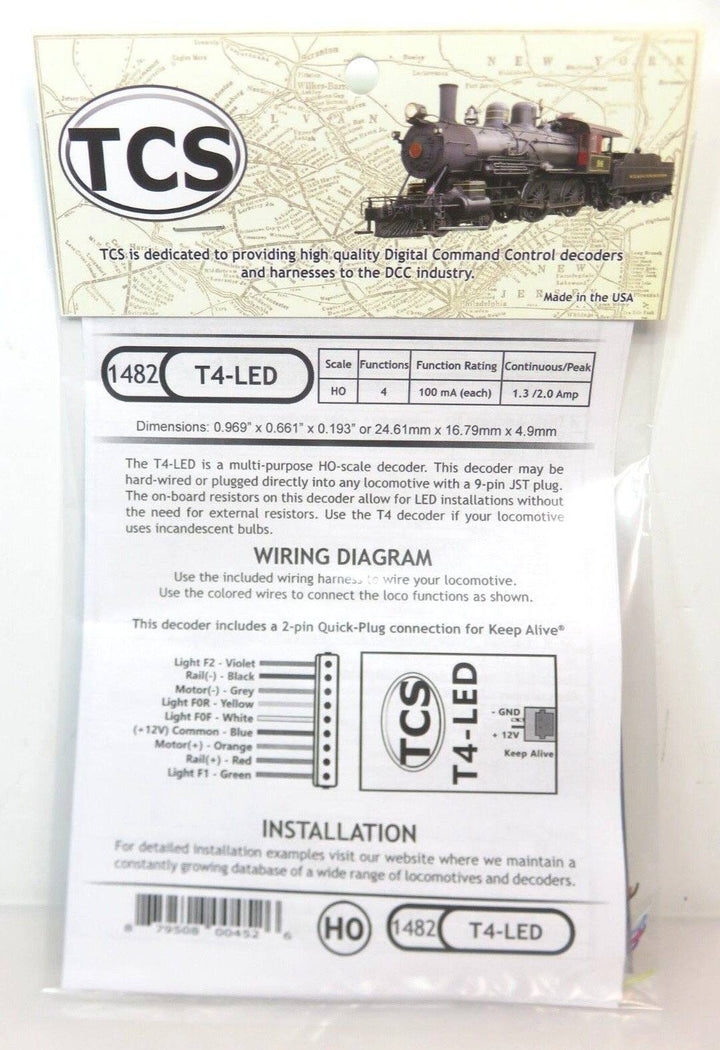 Train Control Systems TCS #1482 T4-LED HO Scale 4 Function DCC Decoder image 1
