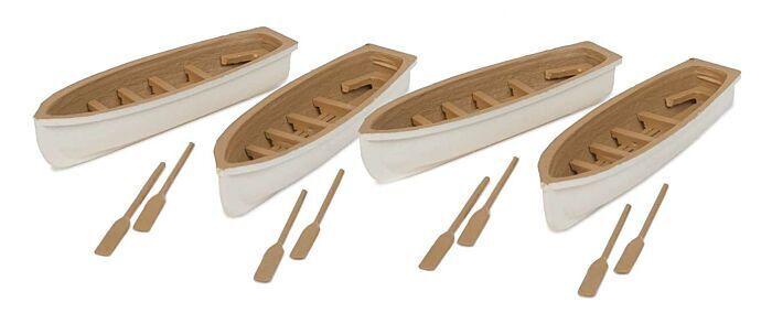 Walthers SceneMaster 949-4163 HO Scale Row Boat 4-Pack Assembled White, Tan image 1