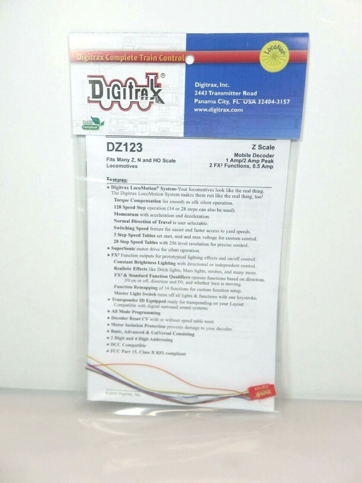 Digitrax DZ123 Mobile Decoder Z/N/HO Scale 1 Amp/ 2 Amp Peak NIB image 1