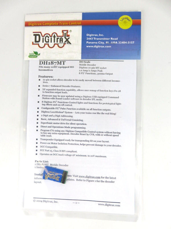Digitrax DH187MT 21 Pin HO Scale DCC Decoder 8 Functions 21MTC interface image 0