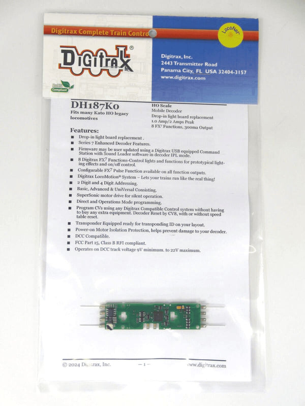 Digitrax DH187K0 HO Scale Drop-in Board Type DCC Decoder Kato Legacy Locomotives image 0