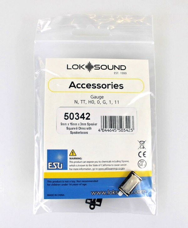 ESU LokSound 50342 Speaker 9mm x 16mm x 3.0mm, square, 8 Ohm, 0.5W, All Scales