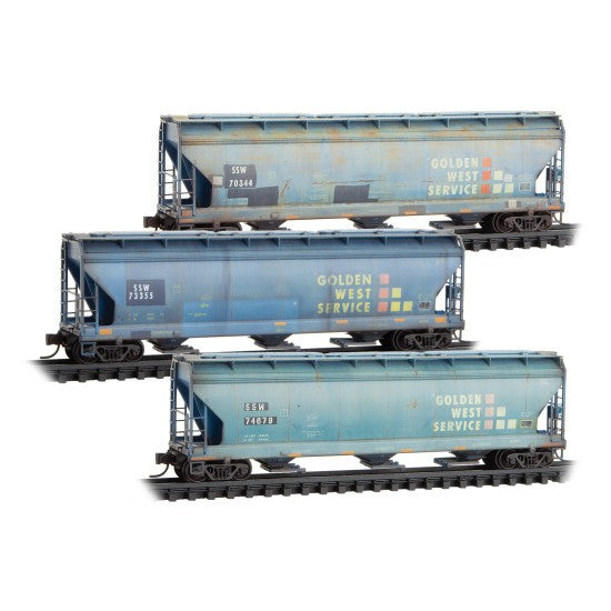 Micro Trains N 98305092 UP Ex/SSW Ex/GWS 3-Bay Covered Hoppers Weathered 3-Pack