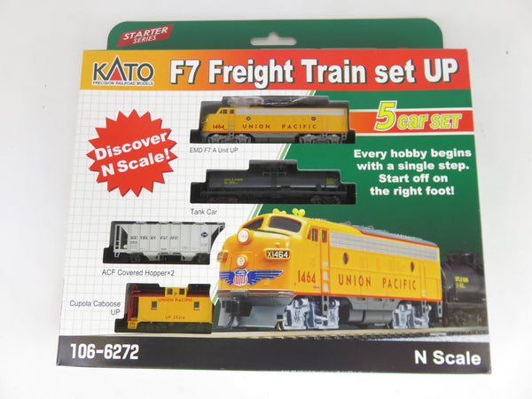 Kato 106-6272 N Scale Union Pacific EMD F7 Locomotive and 4 Freight Car Set NIB