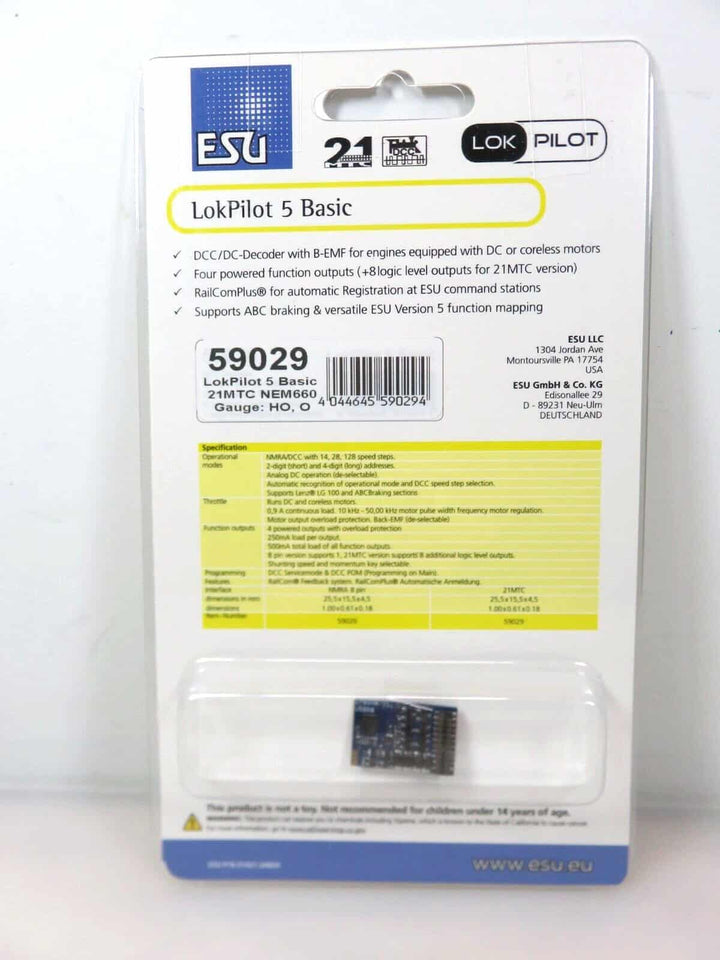 ESU 59029 LokPilot 5 Basic DCC, 21MTC Mobile 21 Pin Decoder for HO Scale image 1