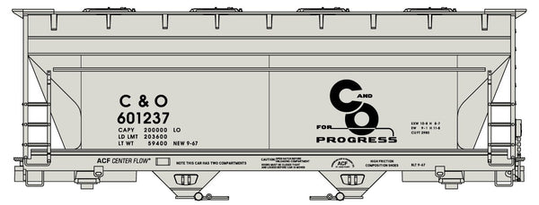 Accurail 2219 HO Scale Chesapeake and Ohio 2-Bay ACF Covered Hopper Road #601237