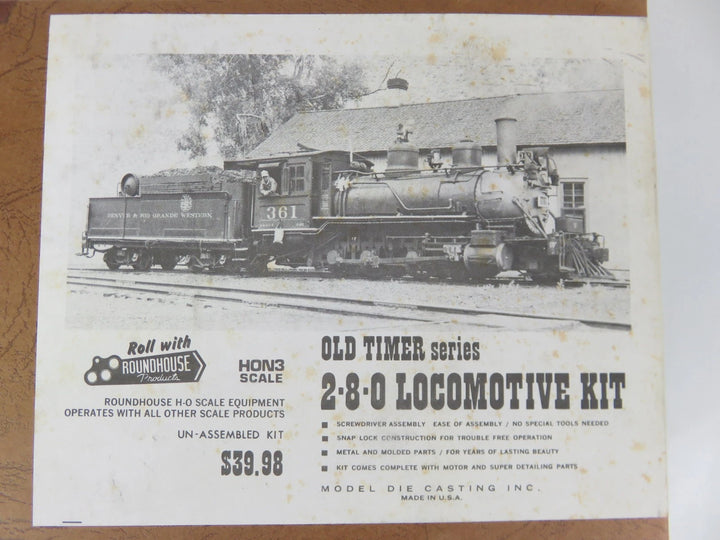 Roundhouse #472 HOn3 Old Timer Series 2-8-0 Steam Locomotive Unassembl ...
