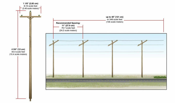 Woodland Scenics #US2265 HO Scale Wired Telephone Poles with Single Crossbar image 3