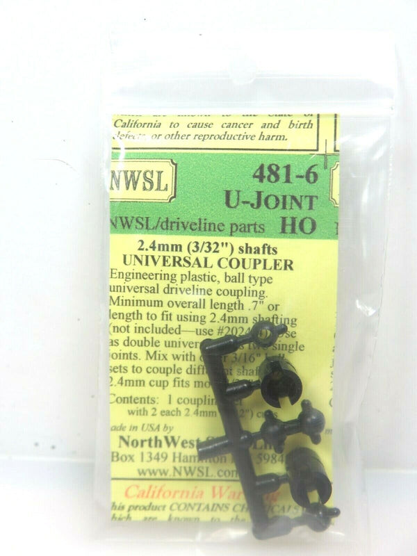 Northwest Short Line NWSL 481-6 Driveline Universal U-Joint 2.4mm Shaft HO Scale