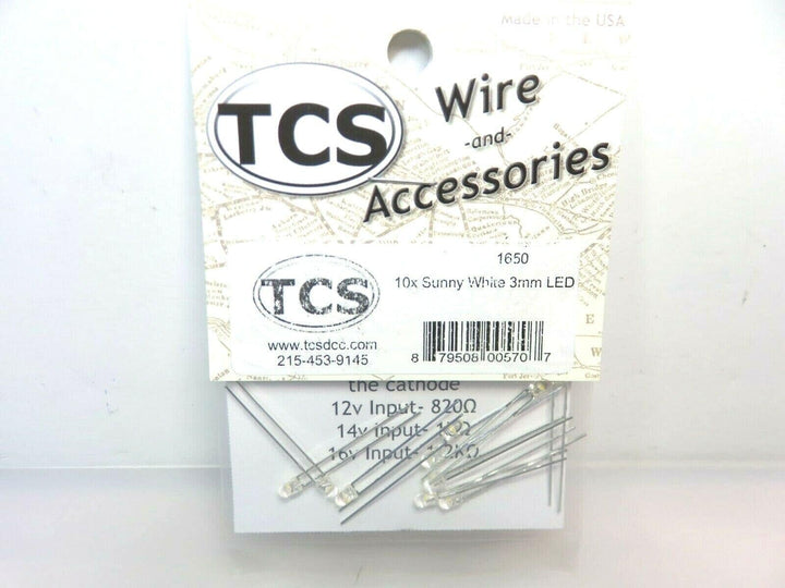 TCS Train Control Systems Sunny White 3MM LED's Package of 10 image 2