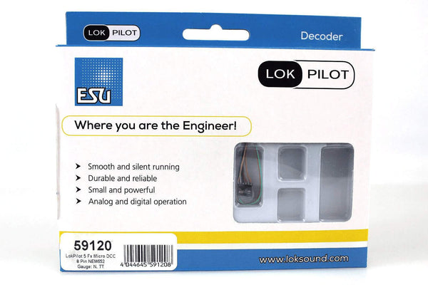 ESU 59120 LokPilot 5 FX Micro Function Only DCC Decoder NEM652 8 pin Harness NIB image 0