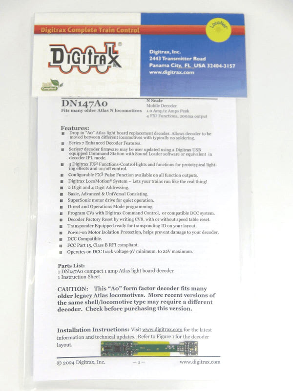 Digitrax DN147A0 N Scale Decoder Fits many older Atlas N Scale locomotives image 0