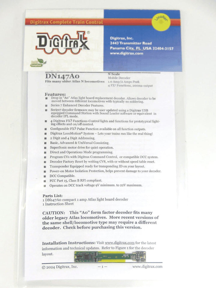 Digitrax DN147A0 N Scale Decoder Fits many older Atlas N Scale locomotives image 0