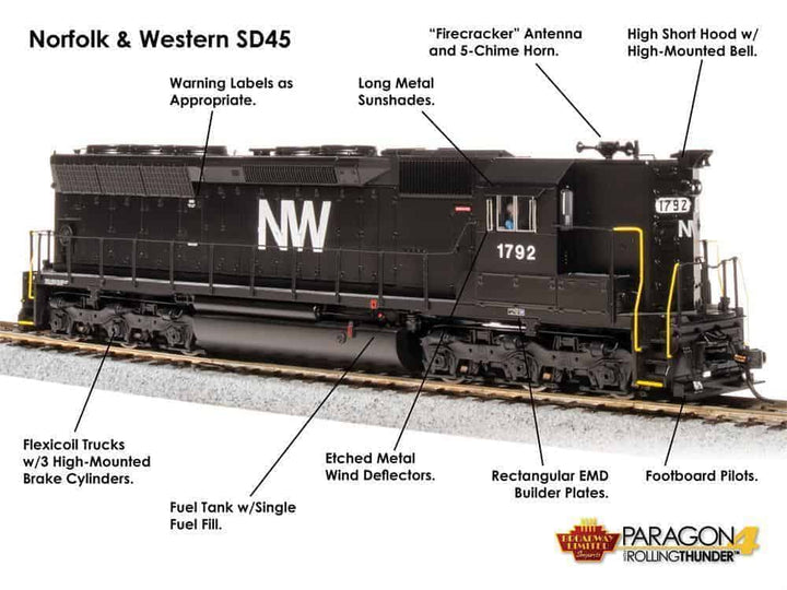 Broadway Limited BLI 4287 EMD SD45 High Hood N&amp;W Norfolk Western DCC Sound NIB image 4