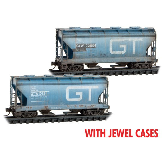 Micro Trains N Scale 98305074 Grand Trunk 2-Bay Covered Hopper 2-Pack Weathered