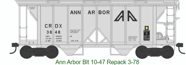 Bowser #43245 HO Scale 70-Ton 2-Bay Covered Hopper Ann Arbor #3825 NIB image 0