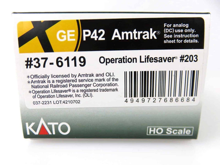Kato 37-6119 HO Scale Amtrak Operation Lifesaver GE P42 Diesel Locomotive #203 image 2