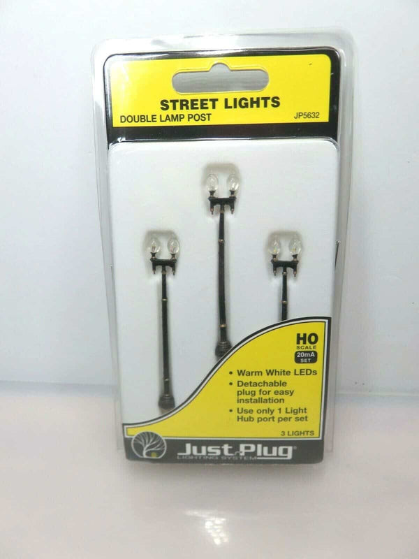 Woodland Scenics JP5632 Just Plug Lighting Double Lamp Post Street Light 3 pack image 0