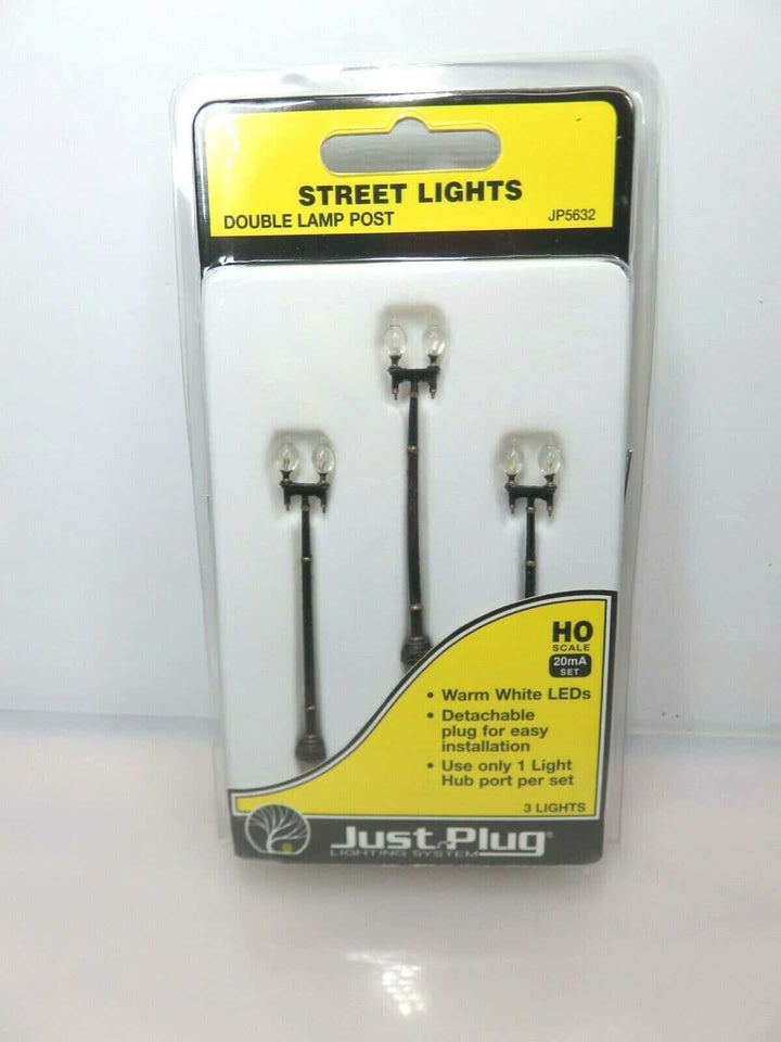 Woodland Scenics JP5632 Just Plug Lighting Double Lamp Post Street Light 3 pack image 0