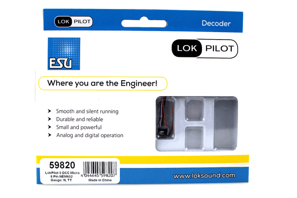 ESU 59820 LokPilot 5 Micro DCC Decoder W/8-pin Harness NEM652, N Scale image 0