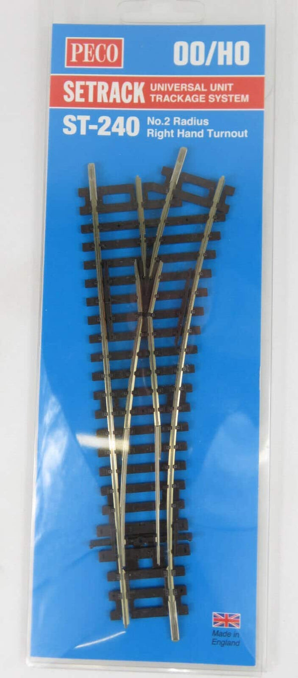 Peco Setrack ST-240 HO Scale No. 2 Radius Code 100 RH Right Hand Turnout Switch image 0
