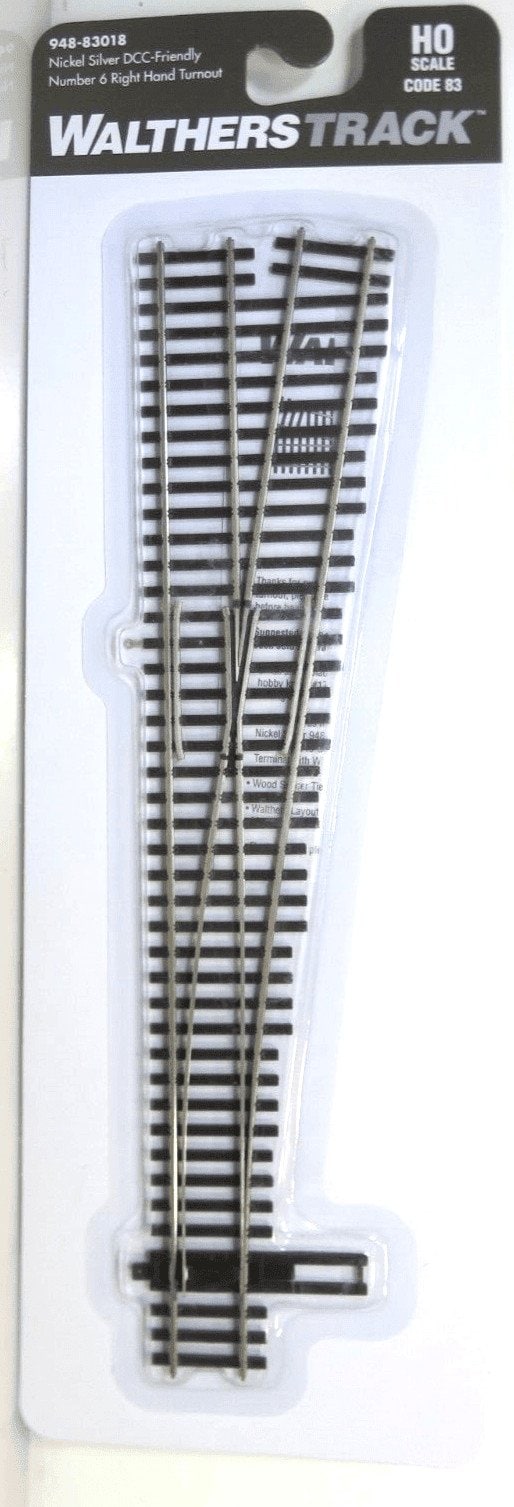 Walthers Track 948-83018 Code 83 Nickel Silver DCC Friendly #6 RH Turnout/Switch image 0